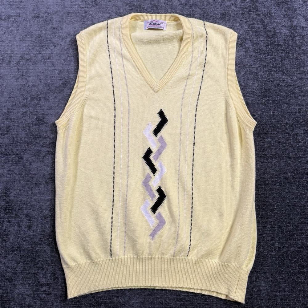 Titleist Collection Men's Yellow Sweater Vest Size Large Made In Scotland Cotton
